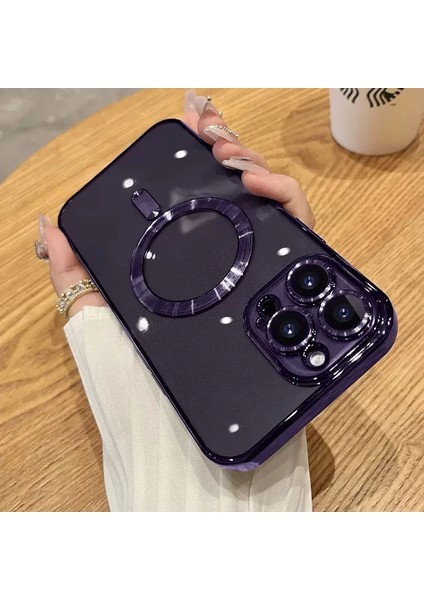 iPhone 13 Pro Max Uyumlu Kılıf Kamera Lens ve Hoparlör Toz Korumalı Kablosuz Şarj Özellikli Kenarları Renkli Arkası Şeffaf