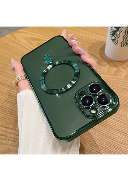 iPhone 13 Pro Max Uyumlu Kılıf Kamera Lens ve Hoparlör Toz Korumalı Kablosuz Şarj Özellikli Kenarları Renkli Arkası Şeffaf