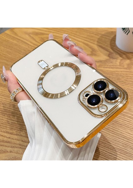 iPhone 13 Pro Max Uyumlu Kılıf Kamera Lens ve Hoparlör Toz Korumalı Kablosuz Şarj Özellikli Kenarları Renkli Arkası Şeffaf