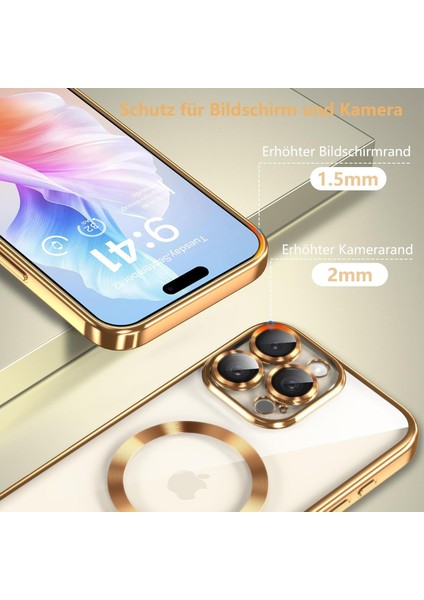iPhone 13 Pro Max Uyumlu Kılıf Kamera Lens ve Hoparlör Toz Korumalı Kablosuz Şarj Özellikli Kenarları Renkli Arkası Şeffaf