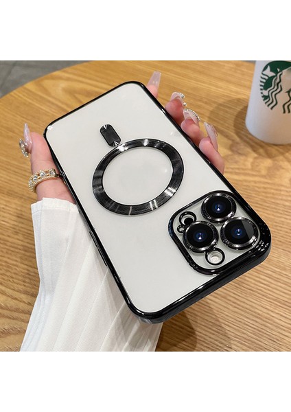 iPhone 13 Pro Uyumlu Kılıf Kamera Lens ve Hoparlör Toz Korumalı Kablosuz Şarj Özellikli Kenarları Renkli Arkası Şeffaf