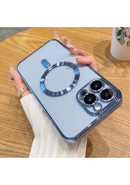 iPhone 13 Pro Max Uyumlu Kılıf Kamera Lens ve Hoparlör Toz Korumalı Kablosuz Şarj Özellikli Kenarları Renkli Arkası Şeffaf