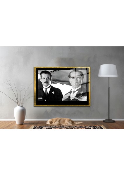 Yapay Zeka ile Yenilenmiş Atatürk Fotoğrafları Siyah Beyaz Cam Tablo, 3D Dekoratif Baskı 80
