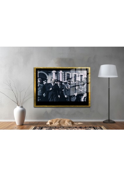 Yapay Zeka ile Yenilenmiş Atatürk Fotoğrafları Siyah Beyaz Cam Tablo, 3D Dekoratif Baskı 228