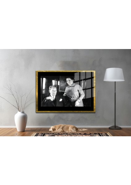 Yapay Zeka ile Yenilenmiş Atatürk Fotoğrafları Siyah Beyaz Cam Tablo, 3D Dekoratif Baskı 237
