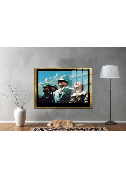 Yapay Zeka ile Yenilenmiş Atatürk Fotoğrafları Siyah Beyaz Cam Tablo, 3D Dekoratif Baskı 468