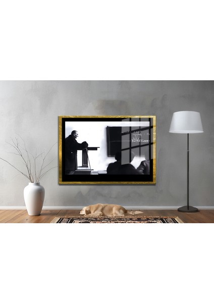 Yapay Zeka ile Yenilenmiş Atatürk Fotoğrafları Siyah Beyaz Cam Tablo, 3D Dekoratif Baskı 336
