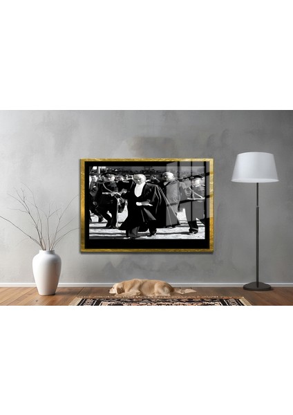 Yapay Zeka ile Yenilenmiş Atatürk Fotoğrafları Siyah Beyaz Cam Tablo, 3D Dekoratif Baskı 08