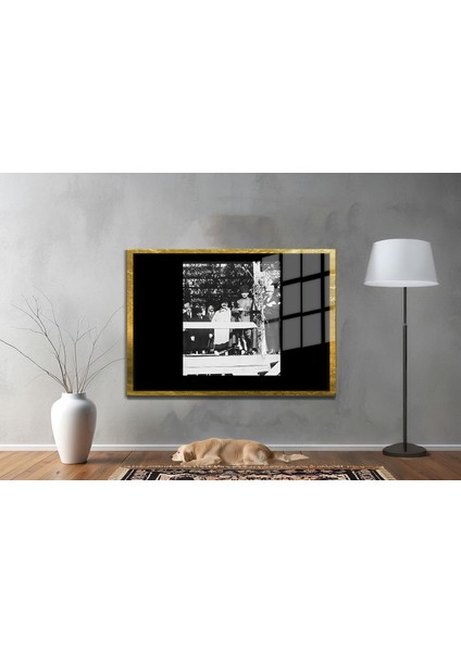 Yapay Zeka ile Yenilenmiş Atatürk Fotoğrafları Siyah Beyaz Cam Tablo, 3D Dekoratif Baskı 535