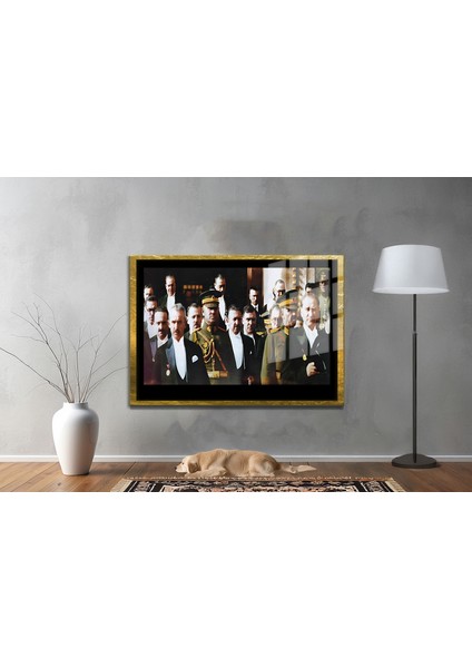 Yapay Zeka ile Yenilenmiş Atatürk Fotoğrafları Siyah Beyaz Cam Tablo, 3D Dekoratif Baskı 645