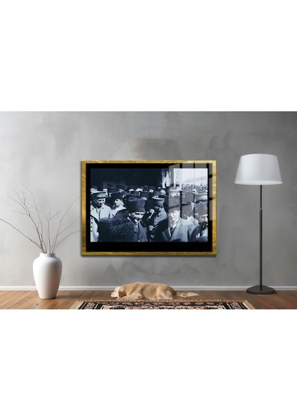 Yapay Zeka ile Yenilenmiş Atatürk Fotoğrafları Siyah Beyaz Cam Tablo, 3D Dekoratif Baskı 158