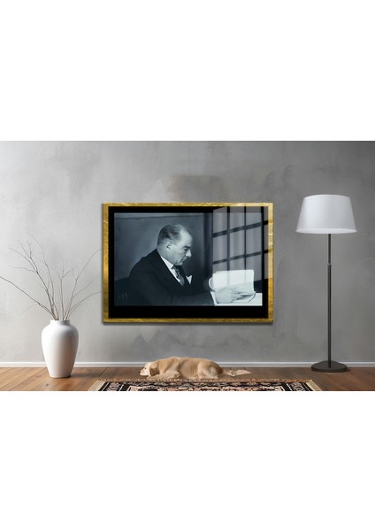 Yapay Zeka ile Yenilenmiş Atatürk Fotoğrafları Siyah Beyaz Cam Tablo, 3D Dekoratif Baskı 290