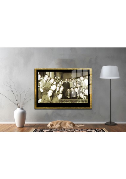 Yapay Zeka ile Yenilenmiş Atatürk Fotoğrafları Siyah Beyaz Cam Tablo, 3D Dekoratif Baskı 514
