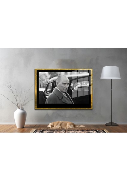 Yapay Zeka ile Yenilenmiş Atatürk Fotoğrafları Siyah Beyaz Cam Tablo, 3D Dekoratif Baskı 651