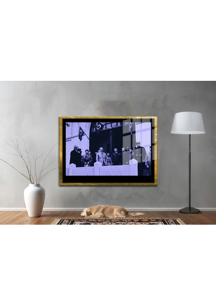 Yapay Zeka ile Yenilenmiş Atatürk Fotoğrafları Siyah Beyaz Cam Tablo, 3D Dekoratif Baskı 148