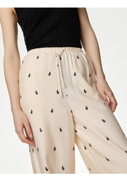 Yüksek Bel Desenli Wide Leg Pantolon