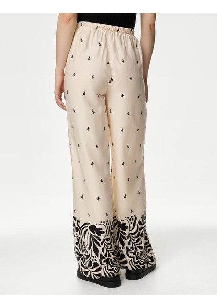 Yüksek Bel Desenli Wide Leg Pantolon