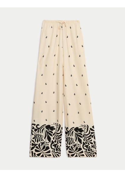 Yüksek Bel Desenli Wide Leg Pantolon