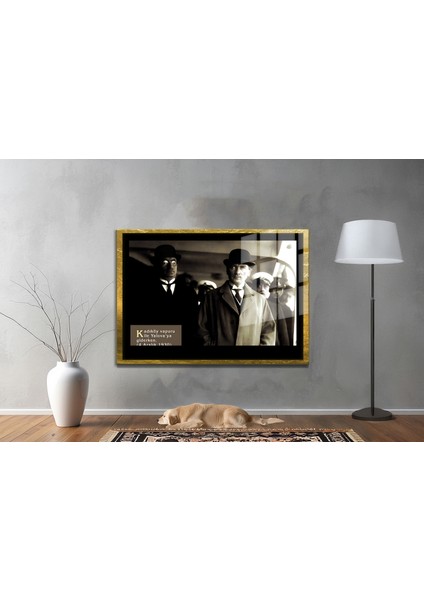 Yapay Zeka ile Yenilenmiş Atatürk Fotoğrafları Siyah Beyaz Cam Tablo, 3D Dekoratif Baskı 510