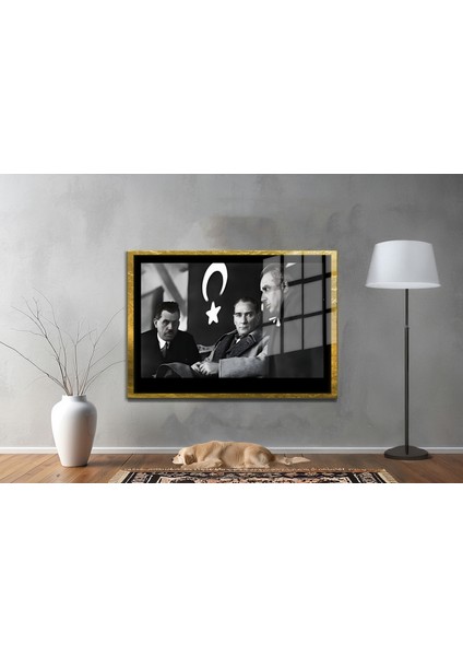 Yapay Zeka ile Yenilenmiş Atatürk Fotoğrafları Siyah Beyaz Cam Tablo, 3D Dekoratif Baskı 727
