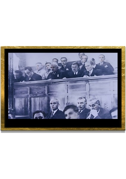 Yapay Zeka ile Yenilenmiş Atatürk Fotoğrafları Siyah Beyaz Cam Tablo, 3D Dekoratif Baskı 134