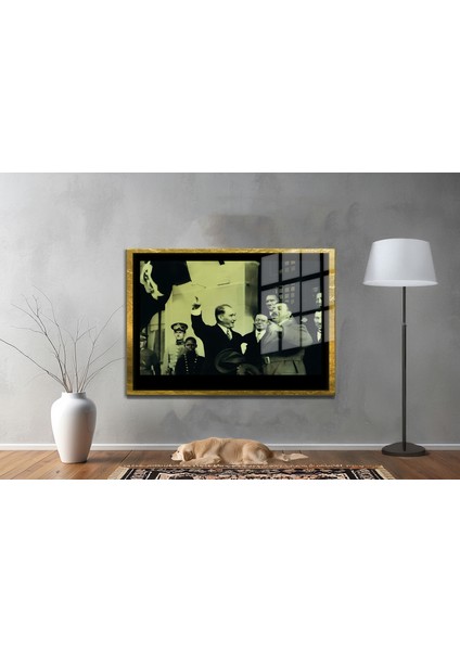 Yapay Zeka ile Yenilenmiş Atatürk Fotoğrafları Siyah Beyaz Cam Tablo, 3D Dekoratif Baskı 240