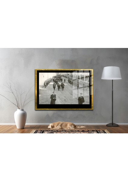 Yapay Zeka ile Yenilenmiş Atatürk Fotoğrafları Siyah Beyaz Cam Tablo, 3D Dekoratif Baskı 411