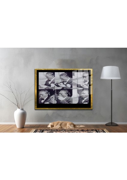 Yapay Zeka ile Yenilenmiş Atatürk Fotoğrafları Siyah Beyaz Cam Tablo, 3D Dekoratif Baskı 816