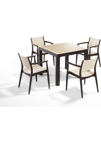 4 Kişilik Kahverengi Cappucino Dış Mekan Bahçe Masa Sandalye Takımı 90 x 90 Kare Set
