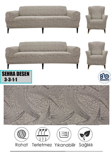 BAQDO Koltuk Örtüsü Sehra Desen 3+3+1+1 Takımı Koltuk Kılıfı Kanepe Kılıfı Lastili Esnek Yıkanabilir Kanepe örtüsü Sehra 3311 modelleri