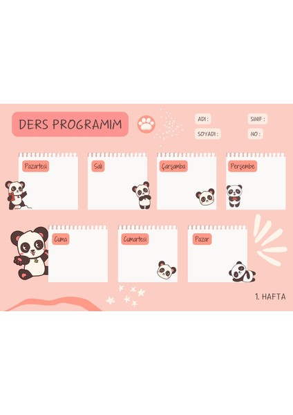 Ders Programı Öğrenci Etiketi Sticker (A5 Boyut / 10 Adet)
