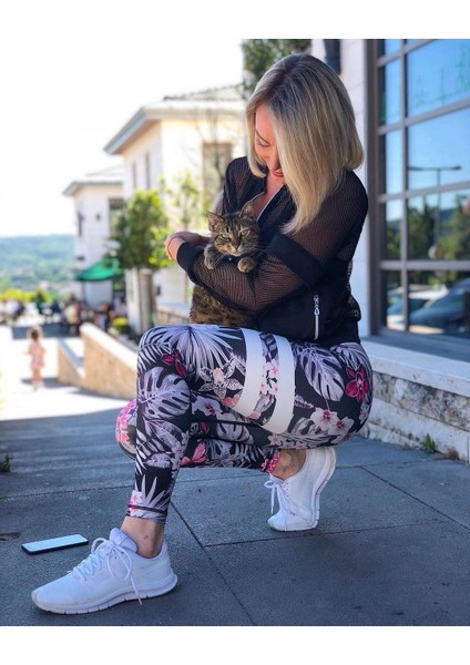 Beli ve Bacağı Beyaz Detaylı Çiçekli Spor Tayt fiyatları