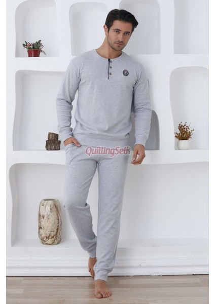 Renk Seçenekli Pamuk, Uzun Kollu Erkek Pijama Takımı - 0300