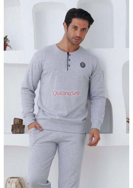 Renk Seçenekli Pamuk, Uzun Kollu Erkek Pijama Takımı - 0300