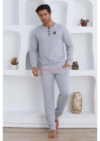 Renk Seçenekli Pamuk, Uzun Kollu Erkek Pijama Takımı - 0300