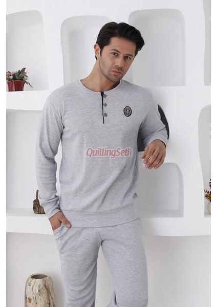 Renk Seçenekli Pamuk, Uzun Kollu Erkek Pijama Takımı - 0300