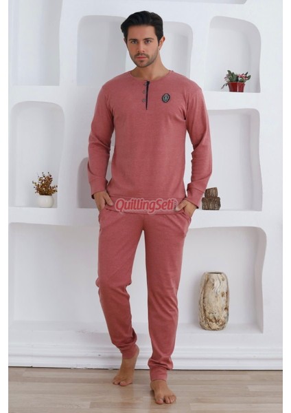 Renk Seçenekli Pamuk, Uzun Kollu Erkek Pijama Takımı - 0300