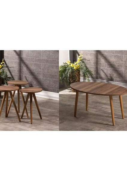 Zigon Sehpa ve Orta Sehpa Set Ahşap Torna Elips Ceviz indirimleri