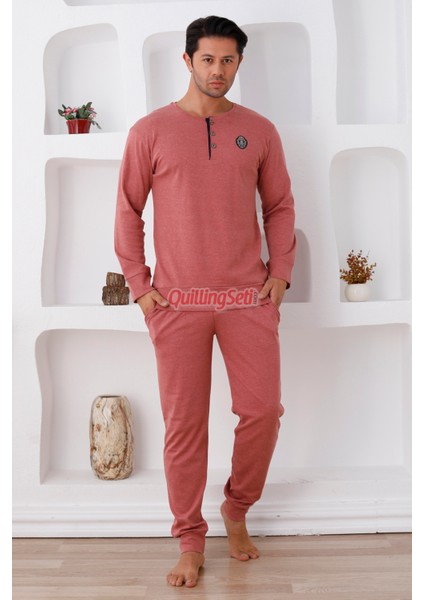 Renk Seçenekli Pamuk, Uzun Kollu Erkek Pijama Takımı - 0300