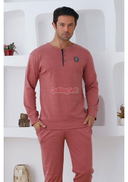 Renk Seçenekli Pamuk, Uzun Kollu Erkek Pijama Takımı - 0300