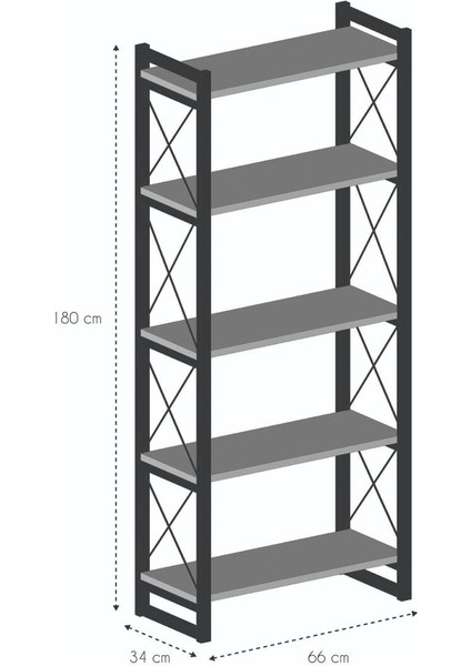 Kitaplık 5 Raflı Ceviz 180 Cm