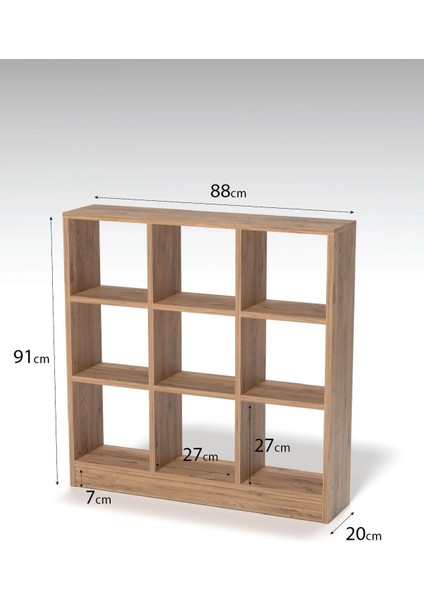 Kitaplık Çok Amaçlı Mutfak Raf Dolap 9 Bölmeli Atlantik Çam