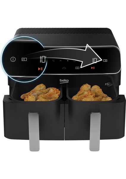 Airfryer, Çift Hazneli 2400 W 9 Porgramlı 8,5 Lt Sıcak Hava Fritözü, Siyah