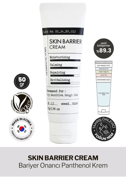 Derma Factory Bariyer Onarıcı %59 Huş Ağacı Özü Panthenol Krem Skin Barrier Cream 50 ml