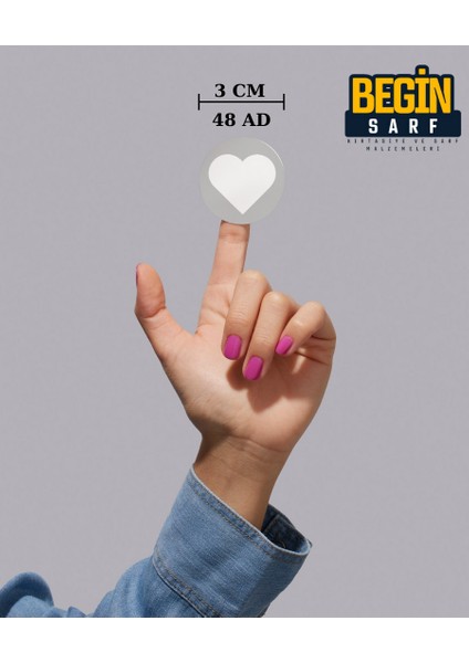 Kalp Sticker Etiket 3 cm 48 Adet Silver fiyatları