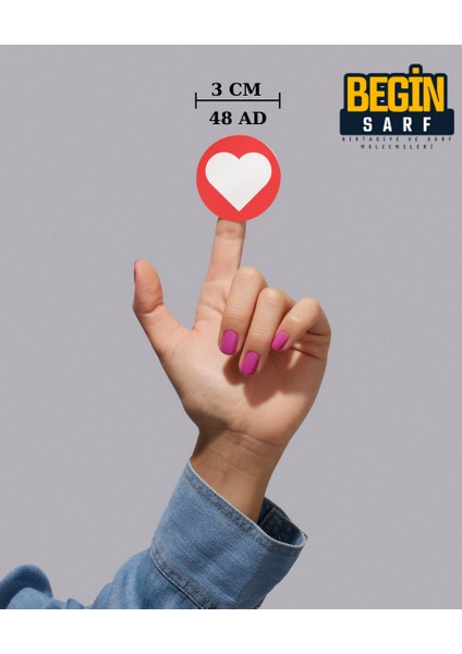 Kalp Sticker Etiket 3 cm 48 Adet Kırmızı
