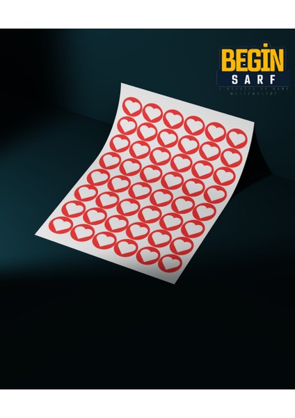 Kalp Sticker Etiket 3 cm 48 Adet Kırmızı