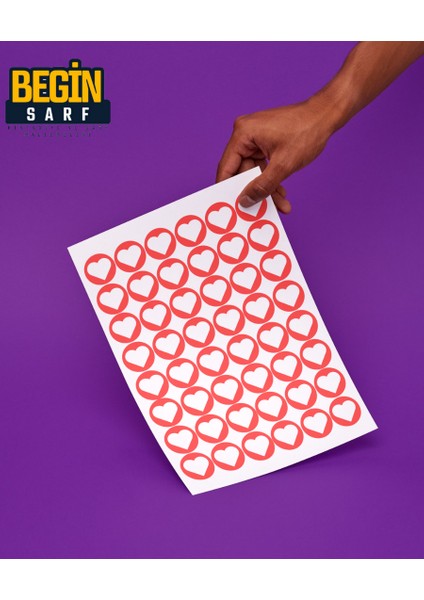 Kalp Sticker Etiket 3 cm 48 Adet Kırmızı