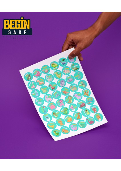 Ödev Sticker Dinazor Etiketi Öğretmen Harika Süper Sticker 3 cm 48 Adet