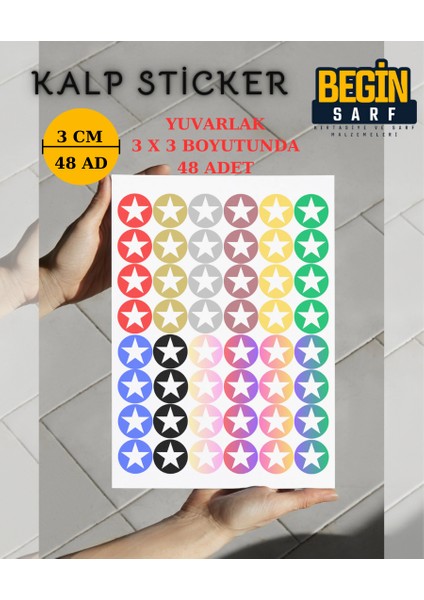 Yıldız Sticker Etiket 3 cm 48 Adet Karışık